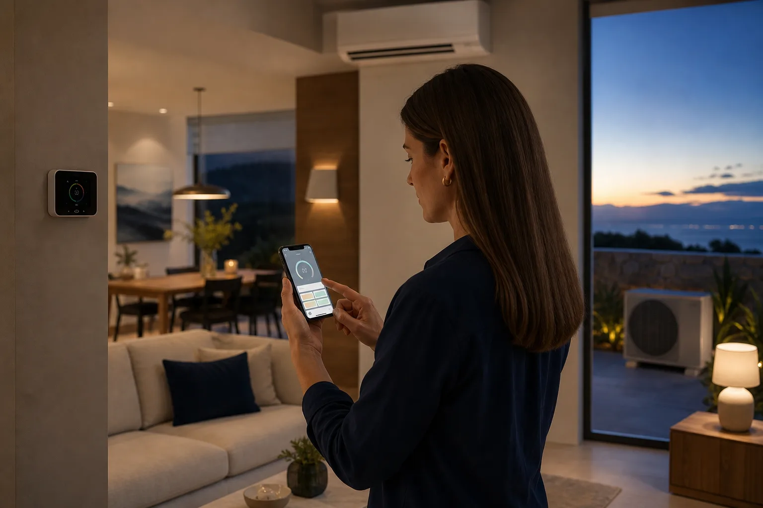 Ιδιοκτήτρια ρυθμίζει από smartphone το σύστημα θέρμανσης και κλιματισμού της κατοικίας