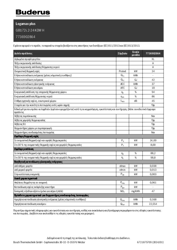 Δελτίο Ενεργειακών Δεδομένων Logamax plus GB172i.2-24 KDW H 7736902864